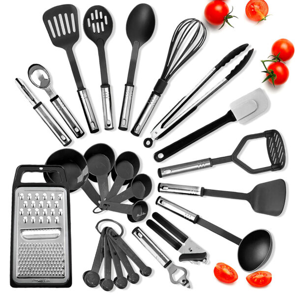 Cooking Utensil Set 24 Piece Stainless Steel Heat Resistant Kitchen Gadget Tools