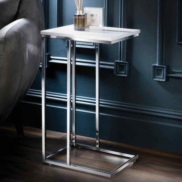 White High Gloss Sofa Side Table C Shaped Coffee End Table Living Room/ Bedroom - Image 3