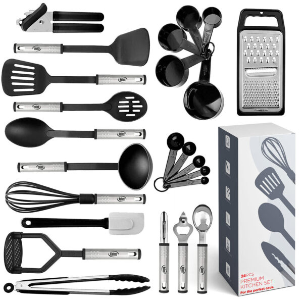 Cooking Utensil Set 24 Piece Stainless Steel Heat Resistant Kitchen Gadget Tools - Image 3