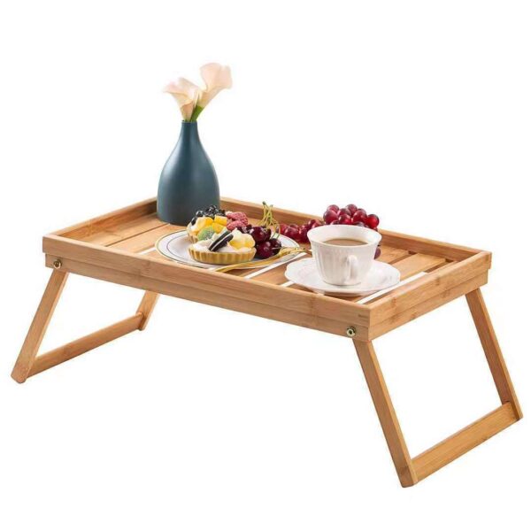 Natural Bamboo Foldable Legs Breakfast in Bed Serving Lap Raised Edge Tray - Image 3