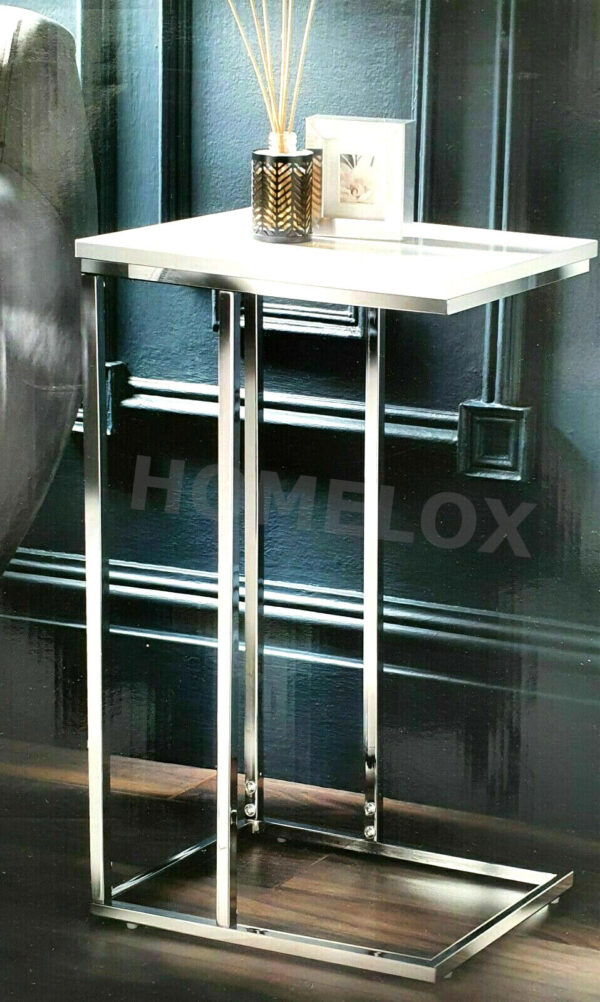 White High Gloss Sofa Side Table C Shaped Coffee End Table Living Room/ Bedroom - Image 4