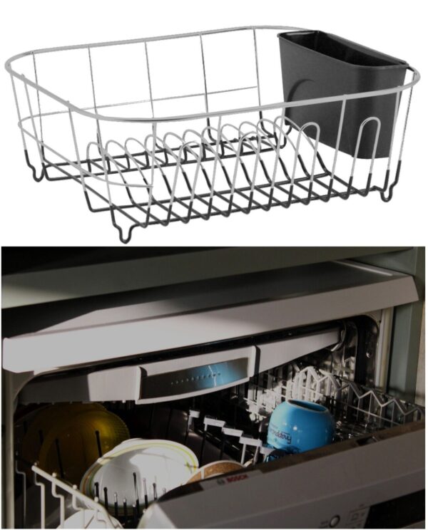 Kitchen Steel Over Sink Dish Drying Rack with Cutlery Holder Drainer Organizer - Image 3