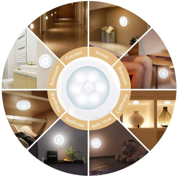 6 LED Motion Sensor Night Light Indoor Stairs Hallway Home Lamp Battery Operated - Image 4