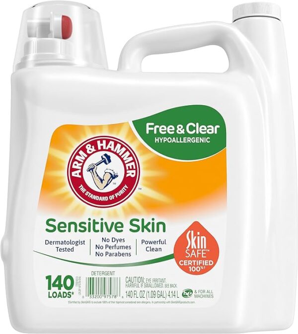 Arm & Hammer Sensitive Skin Free & Clear, 140 Loads Liquid Laundry Detergent, 140 Fl oz