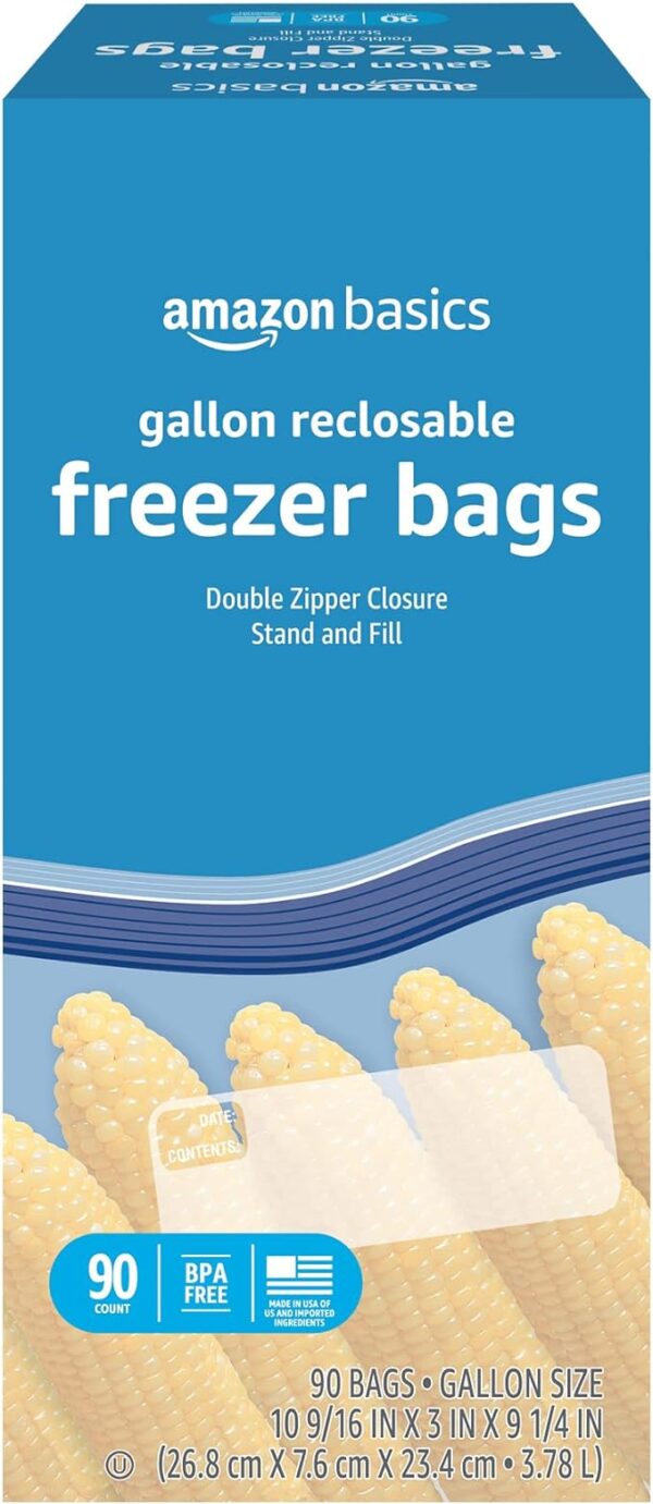 Amazon Basics Freezer Gallon Bags, 90 Count (Previously Solimo)