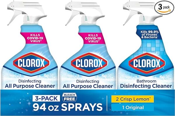 Clorox Disinfecting All-Purpose Cleaner 32 Oz and Disinfecting Bathroom Cleaner, Household Essentials, 30 Oz, Pack of 3