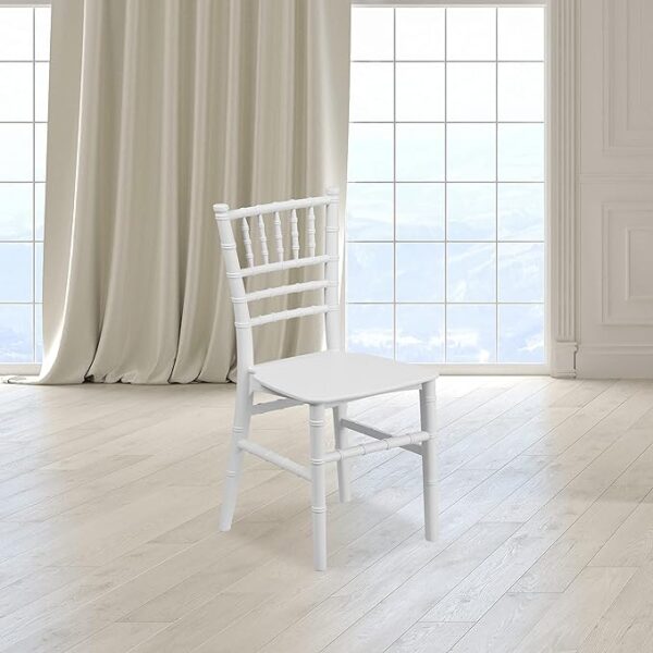 EMMA + OLIVER Child’s All Occasion White Resin Chiavari Chair for Home or Home Based Rental Business