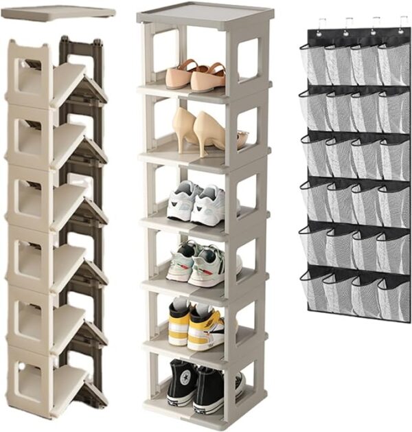 Vertical Shoe Rack - Multifunctional Entryway Shoe Storage, Front Door Entrance Shoe Organizer, Durable Shoe Cabinet with Hanging Shoe - Ideal for Home & Kitchen (Blue,7 Tier)