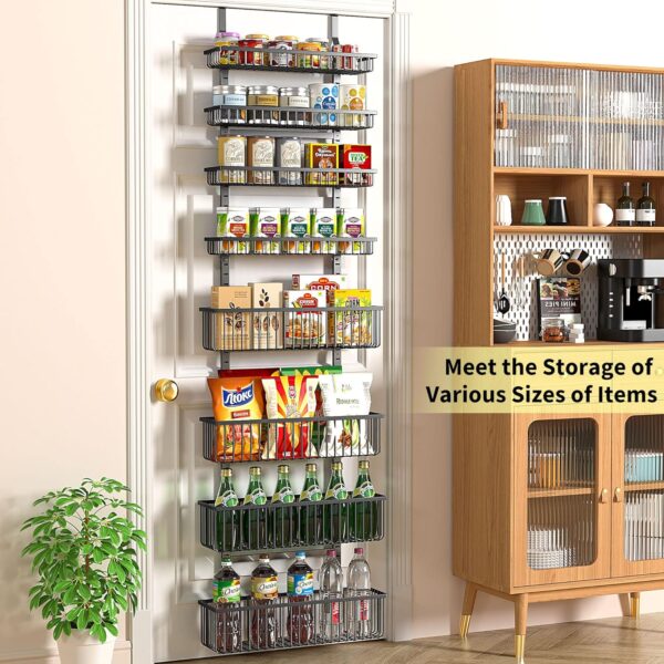Moforoco 8-Tier Over The Door Pantry Organizer, Pantry Organization and Storage, Black Hanging Basket Wall Spice Rack Seasoning Shelves, Home & Kitchen Laundry Room Bathroom Essentials accessories - Image 2