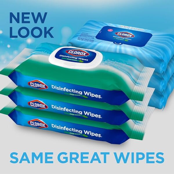 Clorox Disinfecting Wipes, Bleach Free Cleaning Wipes, Household Essentials, Fresh Scent, Moisture Seal Lid, 75 Wipes, Pack of 3 (New Packaging) - Image 2