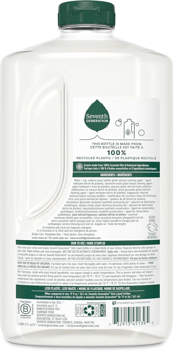 Seventh Generation Hand Dish Wash Refill, Lemongrass & Clementine, 3pk 50z - Image 2