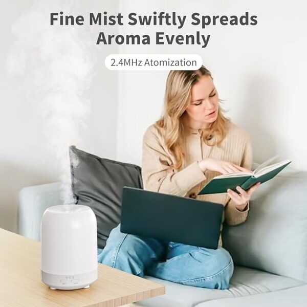 Essential Oil Diffuser for Bedroom, Quiet Humidifiers for Home, Ultrasonic 250ML Small Aromatherapy Diffuser, 7 LED Color Safety Auto-Off Timer, for Large Baby Bedroom, Hotel, Plant, White - Image 2