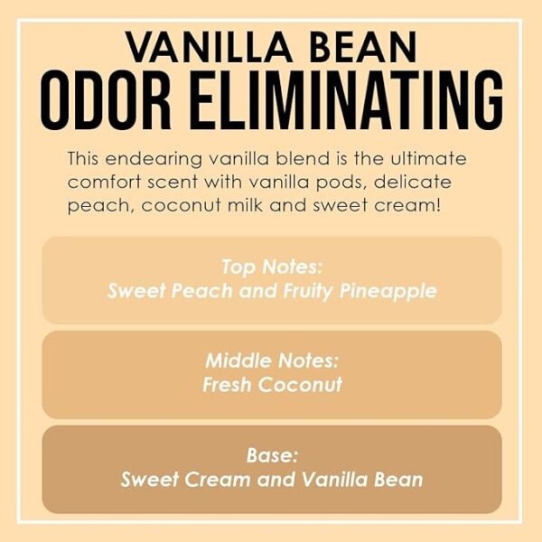 Vanilla Bean Odor Eliminating Highly Fragranced Candle - Eliminates 95% of Pet, Smoke, Food, and Other Smells Quickly - Up to 80 Hour Burn time - 12 Ounce Premium Soy Blend - Image 2