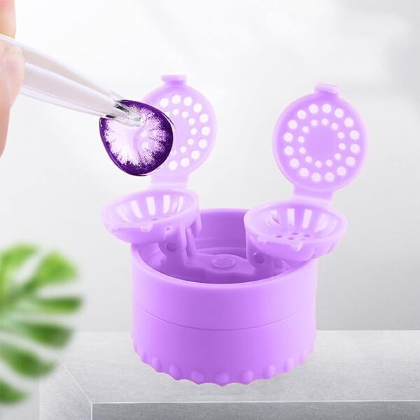 Contact Lens Washer, Manually Contact Lens Cleaner Case for Deprotein, Portable Rotation Contact Lens Cleaning Container for Travel Home(Purple) - Image 3