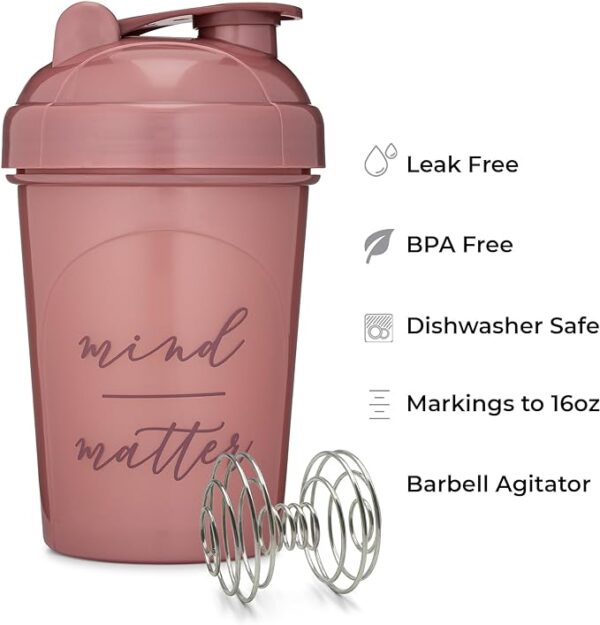 [2 Pack] 20-Ounce Shaker Bottle with Motivational Quotes (Plum & Rose) | Protein Shaker Bottle with Mixer Agitators | Blender Shaker Bottle for Protein Mixes Pack is BPA Free and Dishwasher Safe - Image 2