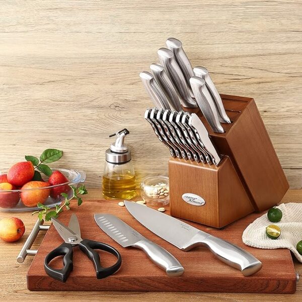 Marco Almond MA22 Knife Sets, 19 Pieces Stainless Steel Hollow Handle Kitchen Knives Block Set - Image 3