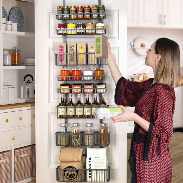 Moforoco 8-Tier Over The Door Pantry Organizer, Pantry Organization and Storage, Black Hanging Basket Wall Spice Rack Seasoning Shelves, Home & Kitchen Laundry Room Bathroom Essentials accessories - Image 3