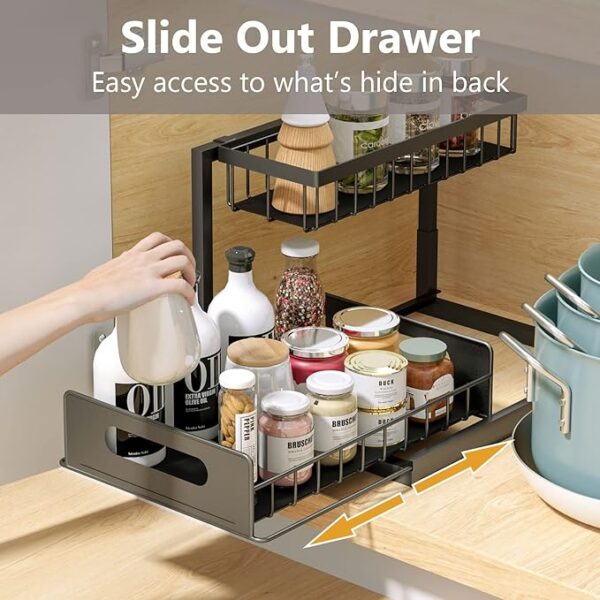 Under Sink Organizers and Storage 2 Tier Slide Out Kitchen Cabinet Organizer Sturdy Metal Bathroom Storage, Black - Image 3