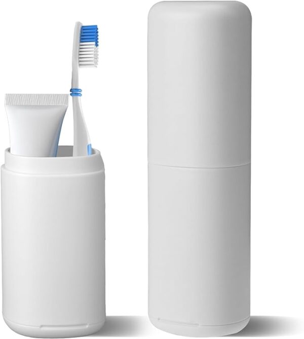 Hariendny Travel Toothbrush Holder Portable Tooth Brush Container Travel Toothbrush Case Toothpaste Cover Container Compact Oral Clean Organizer for Traveling Home School Camping(White)