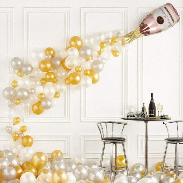4-Pc Champagne Bottle & Glass Mylar Balloons – Foil Balloons for Birthday, Wedding & Party Decor - Image 4