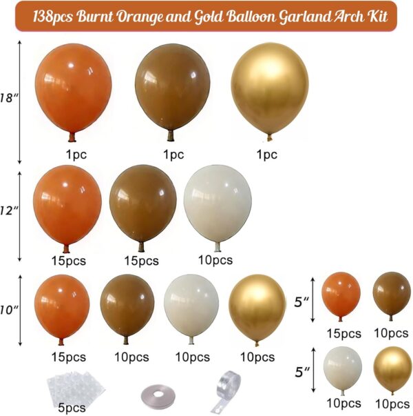 138-Pc Orange, Brown & Gold Balloon Garland Kit – Pumpkin Theme for Fall, Thanksgiving & Party Decor - Image 4
