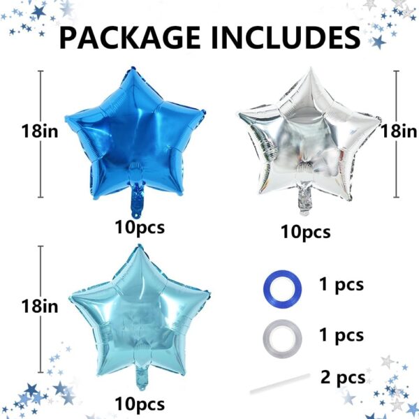 30-Pack 18" Blue & Silver Star Foil Balloons – Large Helium Mylar Stars for Parties & Celebrations - Image 4
