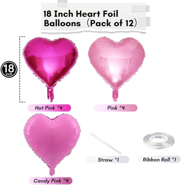 12 Pcs 18" Pink Foil Heart Balloons – Mixed Candy Colors for Birthday, Wedding & Valentine’s Party Decor - Image 4