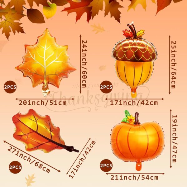 8-Pc Large Fall Foil Balloon Set – Pumpkin, Acorn & Maple Leaf Mylar Balloons for Thanksgiving & Harvest Parties - Image 4