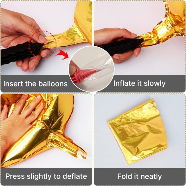 6 Pcs 22" Gold Foil Balloons – Large Round 4D Mylar Balloons with Ribbon for Party Decorations - Image 2