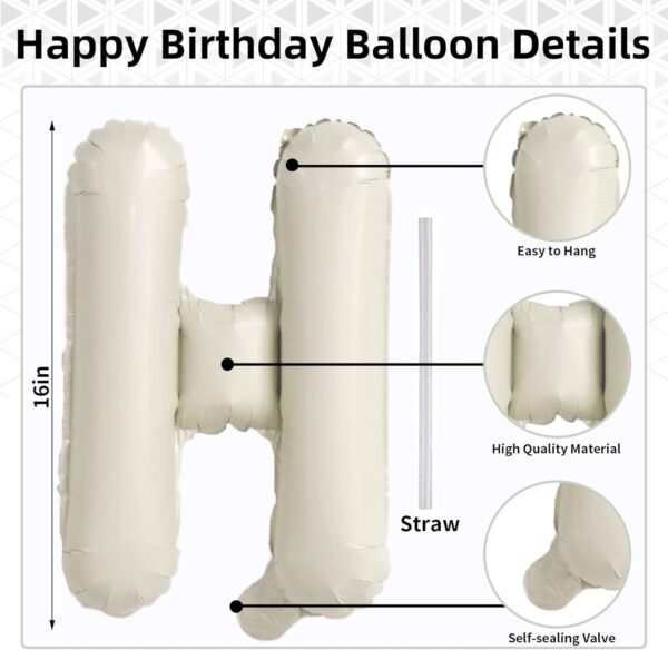 Cream Happy Birthday Balloon Banner – Neutral Beige Foil Letters, 16" Ivory & Sand Colors for Party Decor - Image 5