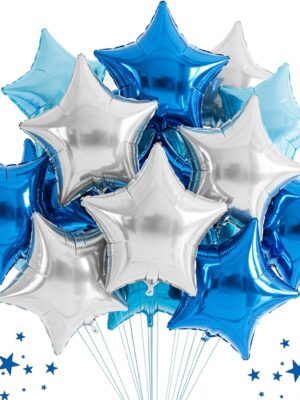 30-Pack 18" Blue & Silver Star Foil Balloons – Large Helium Mylar Stars for Parties & Celebrations