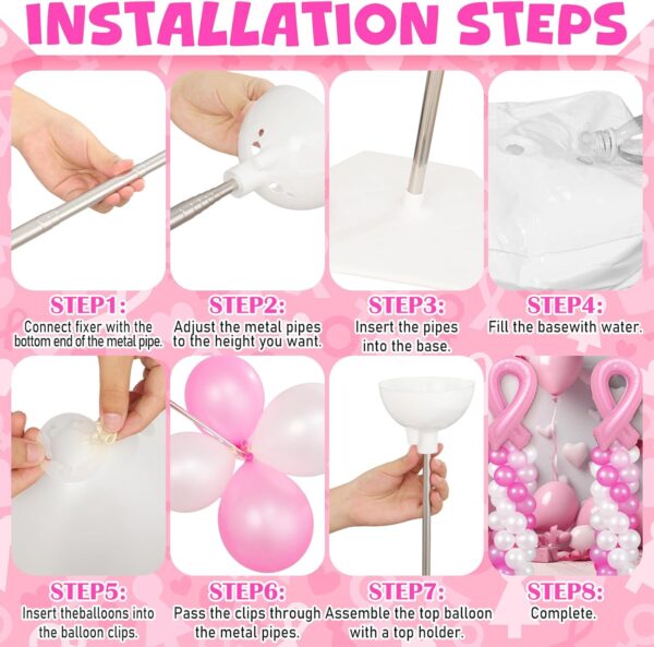 Breast Cancer Awareness Balloon Column Kit – 2 Pink Ribbon Foil Balloons, 100 Latex Balloons & Adjustable Stands (2 Sets) - Image 4