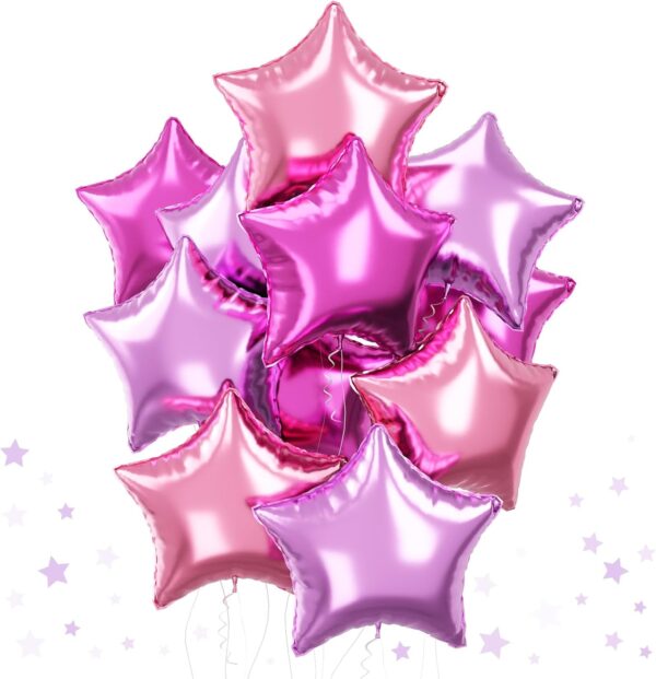 12 Pcs 18" Purple & Pink Star Foil Balloons – Lavender & Hot Pink Mylar Helium Balloons for Parties