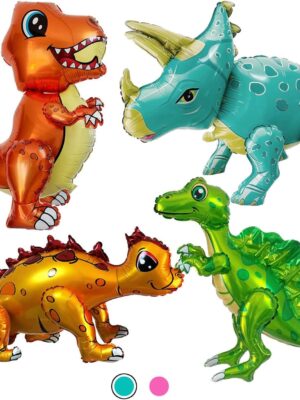 4-Pack Giant 3D Dinosaur Foil Balloons – Self-Standing Dino Party Decorations for Kids & Adults
