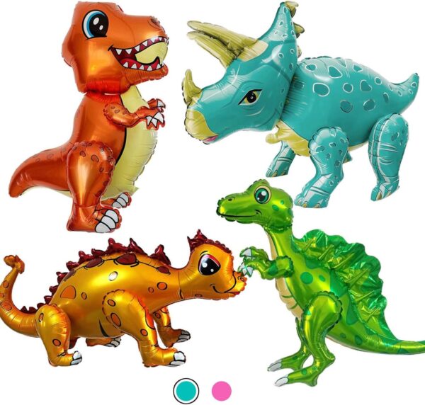 4-Pack Giant 3D Dinosaur Foil Balloons – Self-Standing Dino Party Decorations for Kids & Adults