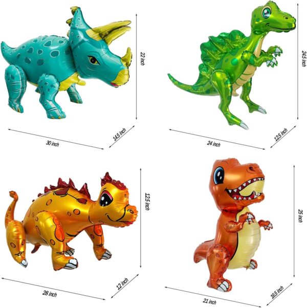 4-Pack Giant 3D Dinosaur Foil Balloons – Self-Standing Dino Party Decorations for Kids & Adults - Image 6