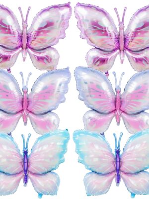 6-Pack 39" Gradient Butterfly Foil Balloons – Large Mylar Balloons for Birthdays, Baby Showers & Parties