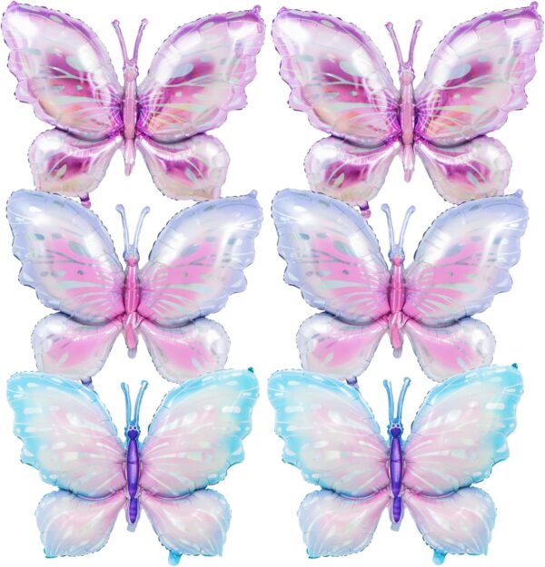 6-Pack 39" Gradient Butterfly Foil Balloons – Large Mylar Balloons for Birthdays, Baby Showers & Parties