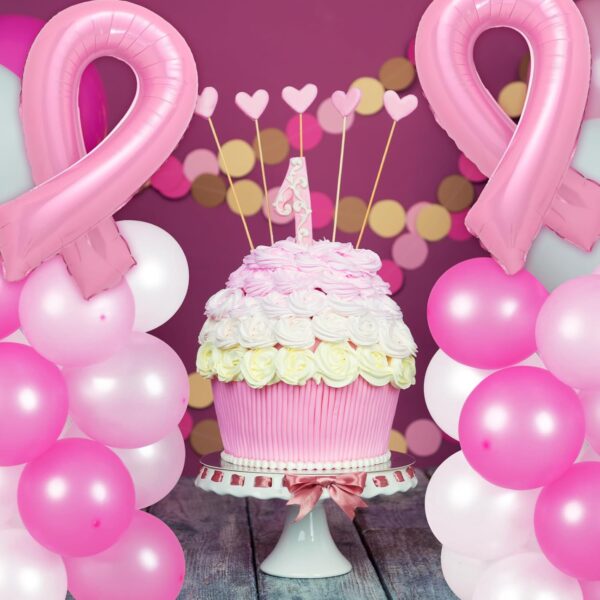 Breast Cancer Awareness Balloon Column Kit – 2 Pink Ribbon Foil Balloons, 100 Latex Balloons & Adjustable Stands (2 Sets) - Image 3