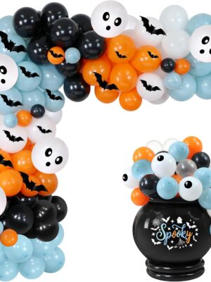 164-Pc Halloween Balloon Garland Kit – Spooky Ghost, Bat & Eyeball Foil Balloons for Party Decor