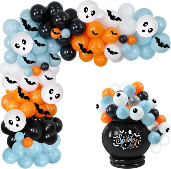 164-Pc Halloween Balloon Garland Kit – Spooky Ghost, Bat & Eyeball Foil Balloons for Party Decor