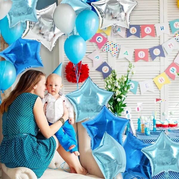30-Pack 18" Blue & Silver Star Foil Balloons – Large Helium Mylar Stars for Parties & Celebrations - Image 2