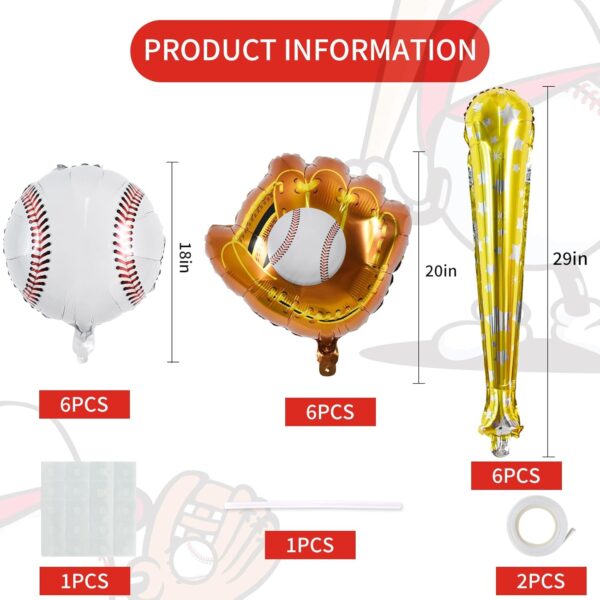 18-Pc Baseball Foil Balloon Set – Sports Party Decorations with 18" Baseball, 20" Glove & 29" Bat Balloons - Image 5