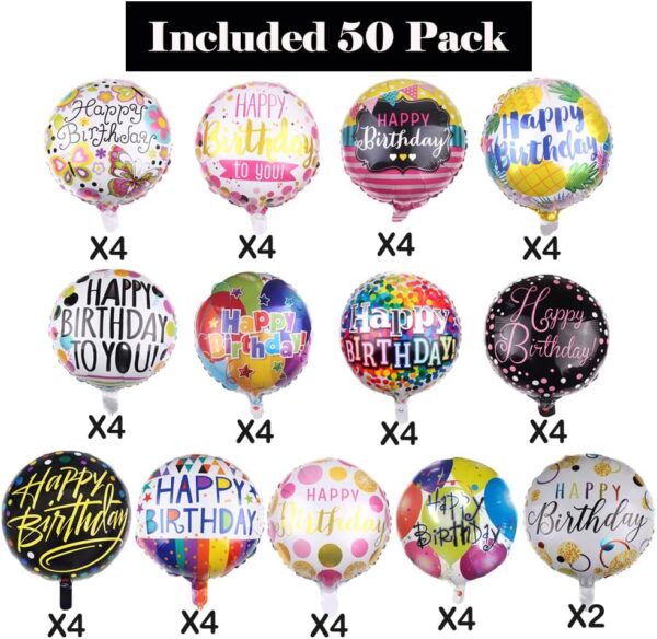 50 Pcs 18" Happy Birthday Foil Balloons – Round Mylar Helium Balloons for Birthday & Baby Shower Parties - Image 3
