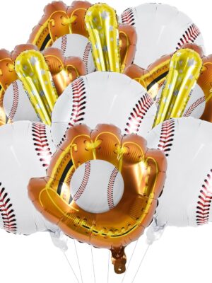 18-Pc Baseball Foil Balloon Set – Sports Party Decorations with 18" Baseball, 20" Glove & 29" Bat Balloons