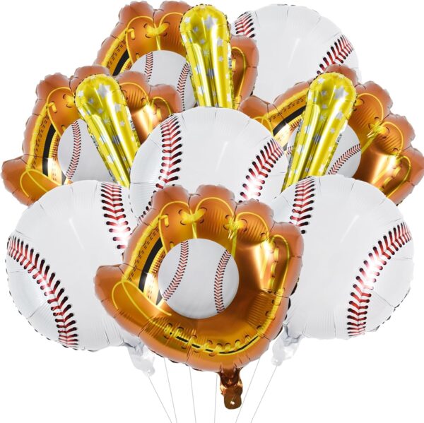 18-Pc Baseball Foil Balloon Set – Sports Party Decorations with 18" Baseball, 20" Glove & 29" Bat Balloons