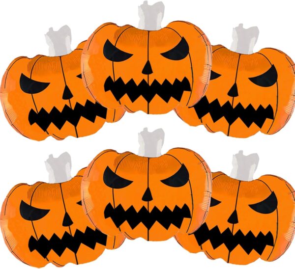 6-Pack 30" Halloween Pumpkin Foil Balloons – Large Scary Jack-O'-Lantern Mylar Balloons for Halloween Parties
