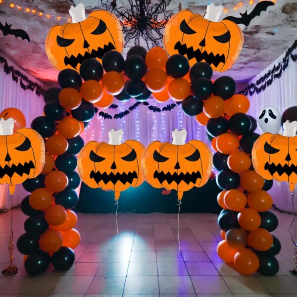 6-Pack 30" Halloween Pumpkin Foil Balloons – Large Scary Jack-O'-Lantern Mylar Balloons for Halloween Parties - Image 2