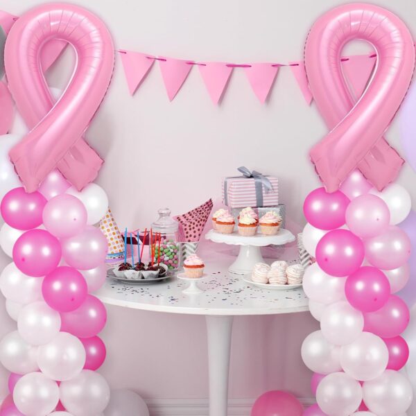 Breast Cancer Awareness Balloon Column Kit – 2 Pink Ribbon Foil Balloons, 100 Latex Balloons & Adjustable Stands (2 Sets) - Image 2