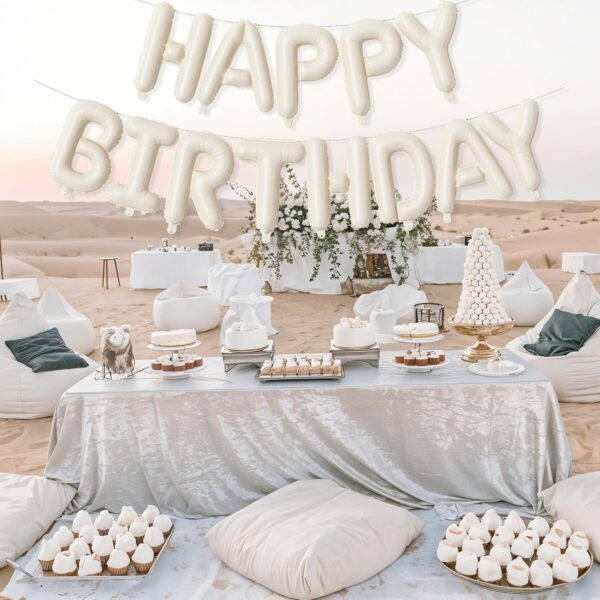 Cream Happy Birthday Balloon Banner – Neutral Beige Foil Letters, 16" Ivory & Sand Colors for Party Decor - Image 3